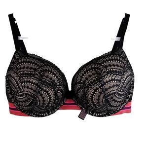 Victoria's Secret Lace Overlay Black Orange Very Sexy Underwire Push-Up 32DD